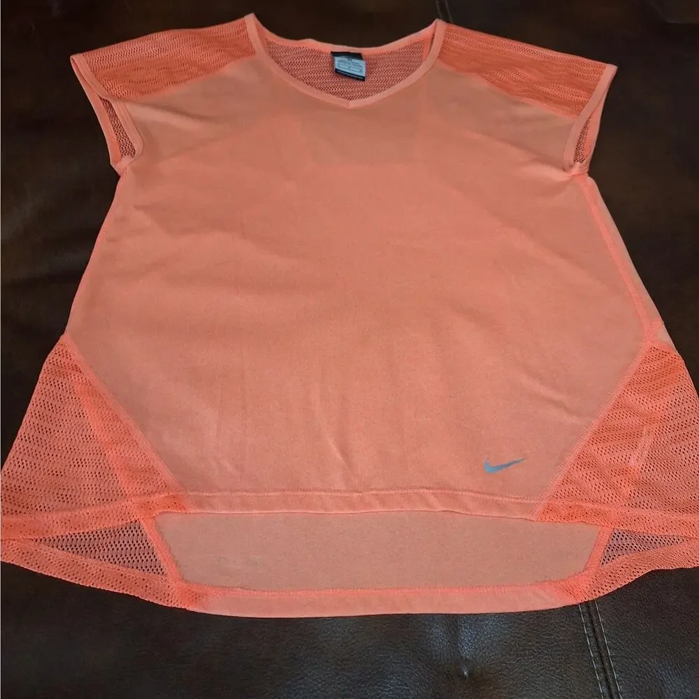 Nike Dri-FIT Womens Small Orange Mesh Panel Running Activewear Shirt Top EUC - S